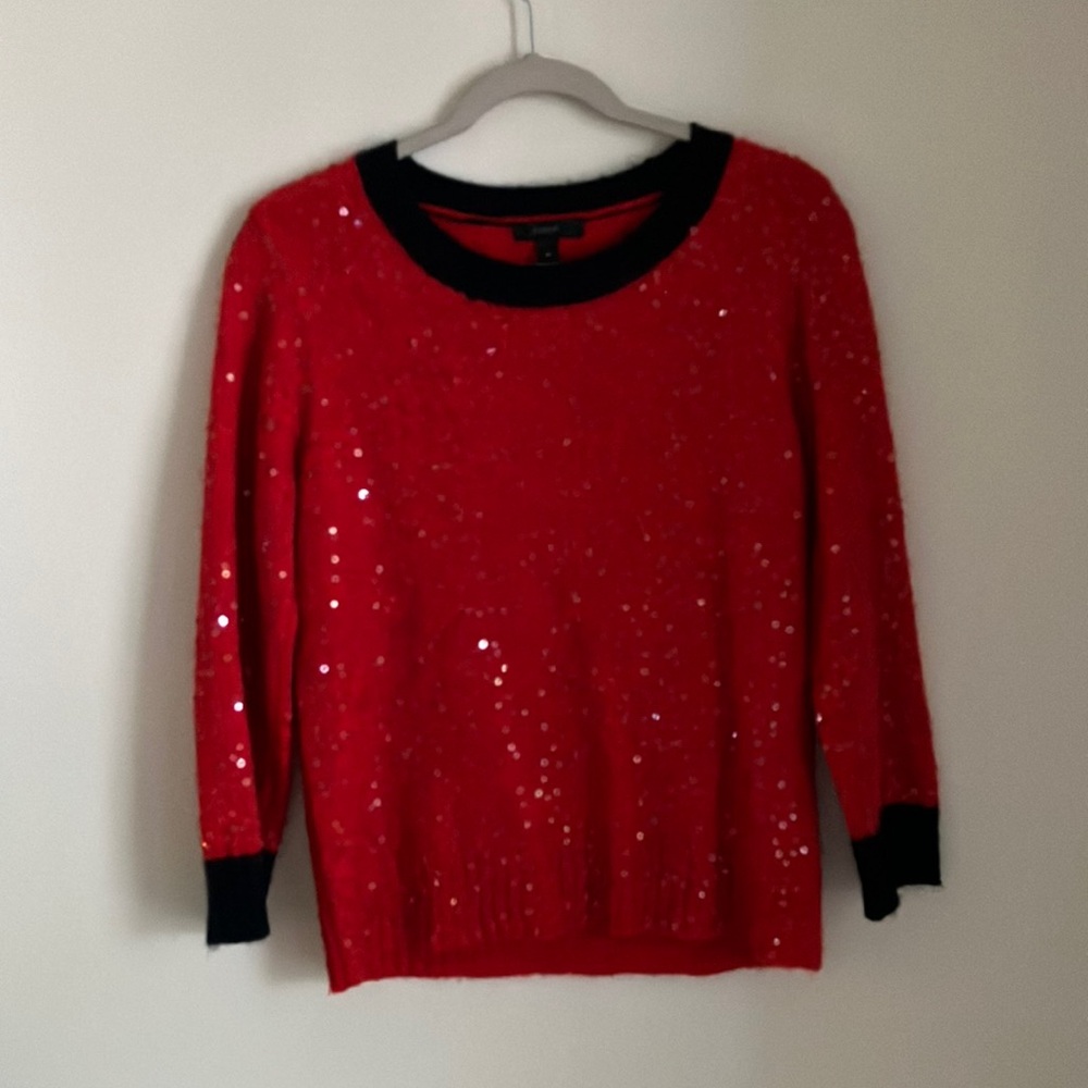 J. Crew Red Holiday Sequin Sweater Sz M